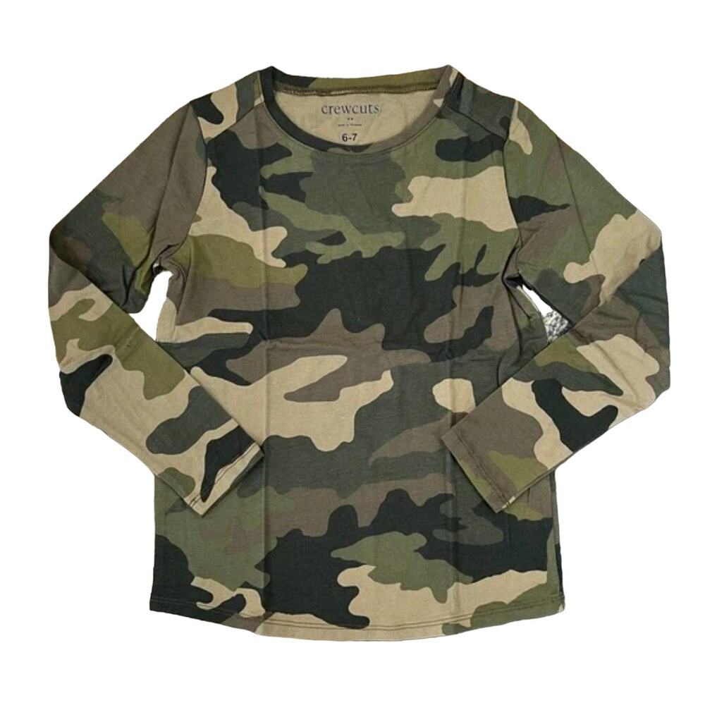NWT J. Crew Girls' Long-Olive Green Camoflauge Long SleeveTee